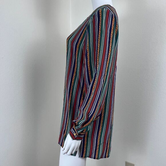 Vintage Vanranda Women Size S Silk Striped Tunic Blouse Button Up Retro Office - Picture 5 of 14